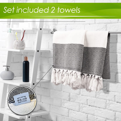 Cottonio Turkish Hand Towels for Bathroom and Kitchen - Turkish Hand Towels to Decorate Your Home - Decorative Towels to Elevate Your Bath and Home Experience Set of 2 (Black)