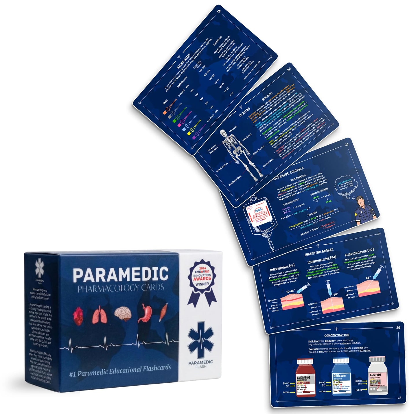 Paramedic Flash EMT & Pharmacology Paramedic Flashcards - Drug Study Pocket Guide Flash Cards with Dosage Formulas, IV Gauges, Concentrations, Drip Rates, and Med Math for EMS Students