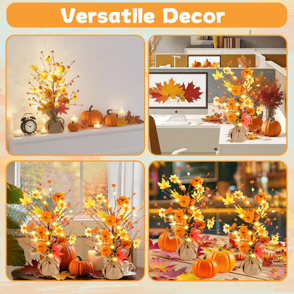 jabeick Fall Decorations for Home, 1 Pack 24 Inch Artificial Fall Pumpkin Berry Maple Leaf Tree with Lights for Tabletop Thanksgiving Autumn Harvest Indoor Decor