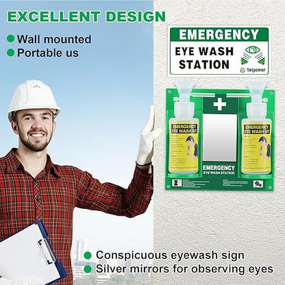 Portable Eyewash Station Kit OSHA-Approved - Yeipower Emergency First Aid Eye Wash Flush Bottles Wall Mounted 16oz No Solution 2 Pcs