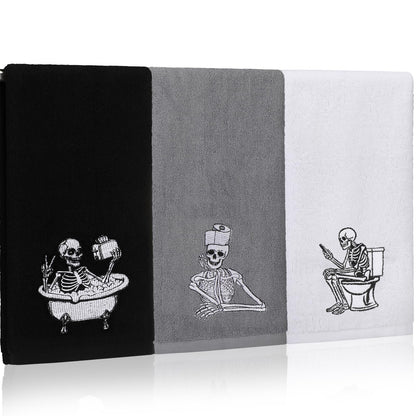 Breling 3 Pcs Halloween Skeleton Kitchen Hand Towels 13.3 x 29 Inch Towels for Bathroom Cotton Soft Embroidered Home Decoration 100% Cotton for Goth Kitchen Halloween Birthday Gifts