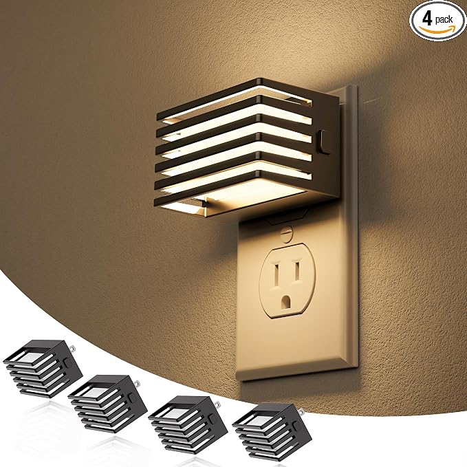 JandCase LED Night Light, [4 Pack] Night Lights Plug into Wall with Dusk to Dawn Sensor, Dimmable Plug in Night Light, Adjustable Brightness, 3000K Soft White Nightlight for Bedroom Bathroom Hallway