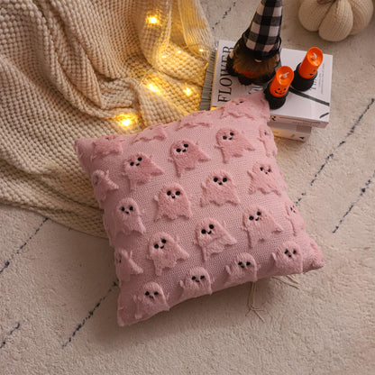 LUOYEHK Halloween Pillow Covers 18x18 Inch Set of 2 Pink Ghost Decorative Pillow Cases Holiday Soft Plush Faux Fur Cushion Covers for Couch Sofa Bed