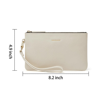 DORIS&JACKY Small Leather Wristlet Clutch Purse for Women Slim Designer Wallet and Cellphone Pouch Bag With Detachable Strap (Off White)