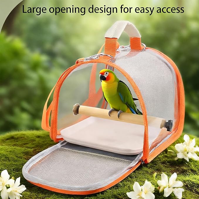 Portable Bird Travel Carrier Breathable Mesh Backpack with Perch Tray Clear View Lightweight Foldable Carrier for Small Parrots Parakeets Lovebirds (Blue)