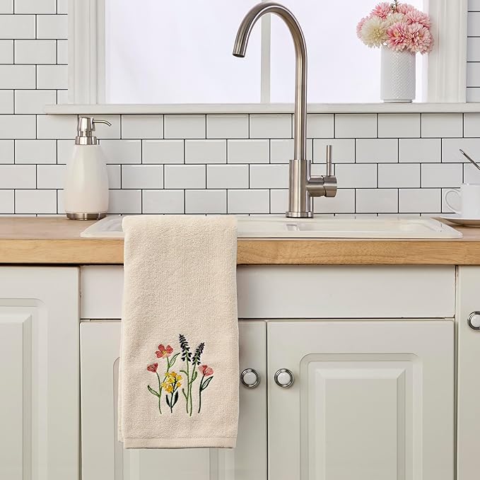 SKL Home Meadow Bouquet 100% Cotton Embroidered 2pc Hand Towel Set, Decorative
