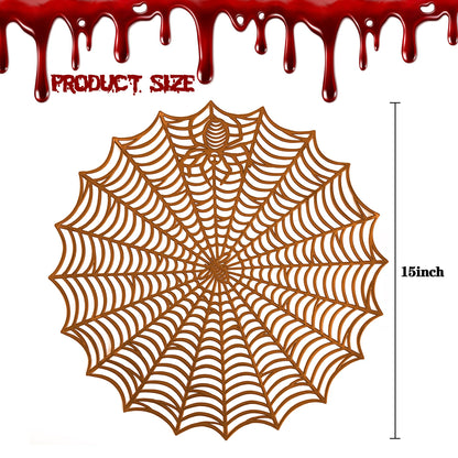 Sfcddtlg 6 Pcs Halloween Spider Web Placemats- 15"" Heat Insulation Halloween Placemats Spider Web Table Mats- Hollow Out Spiderweb Coasters Placemat for Dining Table Halloween Decoration (Brown)