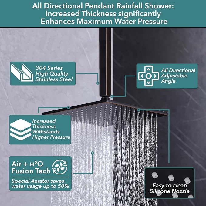VANFOXLE Shower Faucet Set Oil Rubbed Bronze Shower System,Push Button Diverter Shower Faucet with 2 in 1 Handheld,Ceiling Mount 12 Inch Shower Head with 6 Inch Wall Mount Shower Head