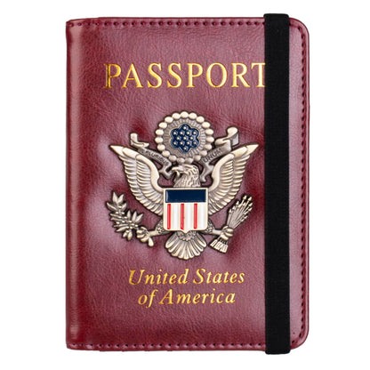 TOURSUIT RFID Blocking Passport Holder for Women Men, Leather Passport Travel Wallet with 3D Metal Badge, Travel Document Organizer Cover Accessories (Rose Red)