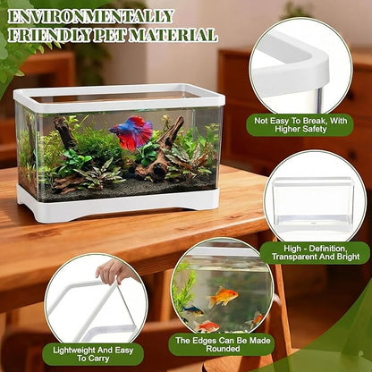 Geelin 2 Gallon Plastic Rectangular Fish Tank, Aquarium for Betta Fish Reptiles Succulents Flower Centerpiece, Shatterproof with Clear Clarity for Home Office Desktop Decors (White)