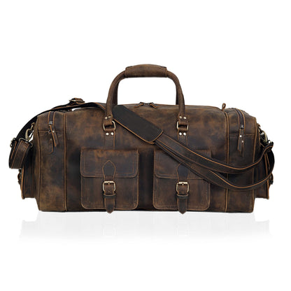 Large duffel bags for men holdall leather travel bag overnight gym sports weekend bag (BROWN, 20" Medium)