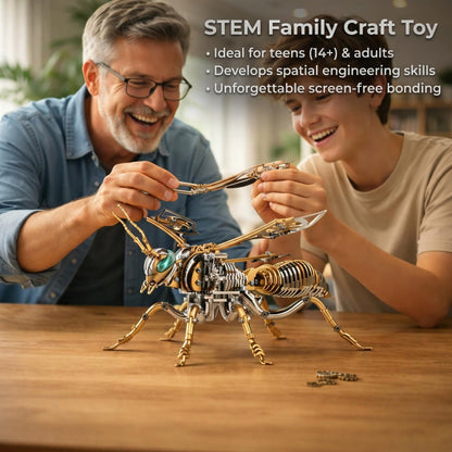 Gold-Plated Metal Bee Model Kit - 3D Stainless Steel Mechanical Insect Puzzle for Adults - Steampunk Bionic Wasp Sculpture - Executive Desktop Art and Stress Relief Gift (Bee-Rose-Gold)