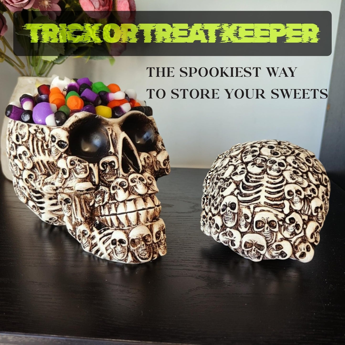 Gothic Skull Storage Box - Decorative Ossuary Design with Hidden Compartment, Hand-Painted Polyresin Skeleton Head Container for Jewelry, Keys & Small Items, Macabre Home Decor Conversation Piece
