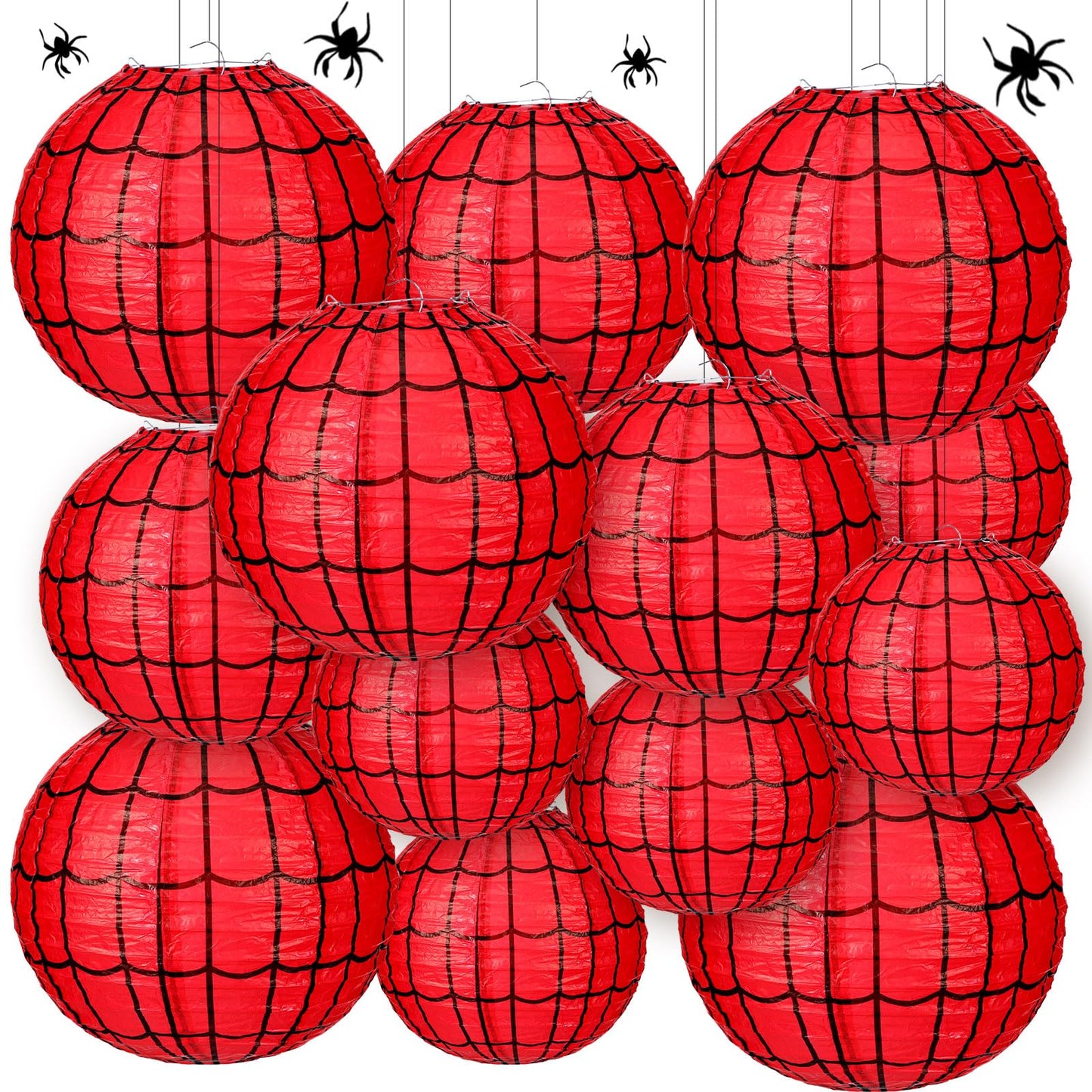 Bencailor 13 Pcs Spider Web Paper Lanterns Red Spider Web Party Hanging Supplies for Birthday Party Decorations