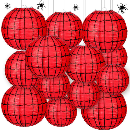 Bencailor 13 Pcs Spider Web Paper Lanterns Red Spider Web Party Hanging Supplies for Birthday Party Decorations