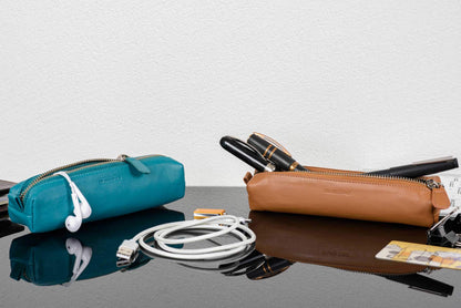 DiLoro Leather Zippered Fountain Ballpoint Rollerball Pens and Pencils Case Holder Pouch Genuine Full Grain Soft Nappa Leather (Tan)