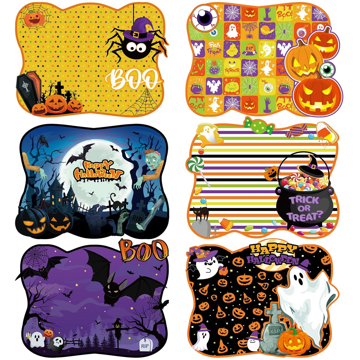 Sunnychicc 6 Pcs Placemats Plastic Happy Table Mats Waterproof Placemat for Kitchen Home Table Party Decoration, 11.81 x 15.75 Inch (Halloween)