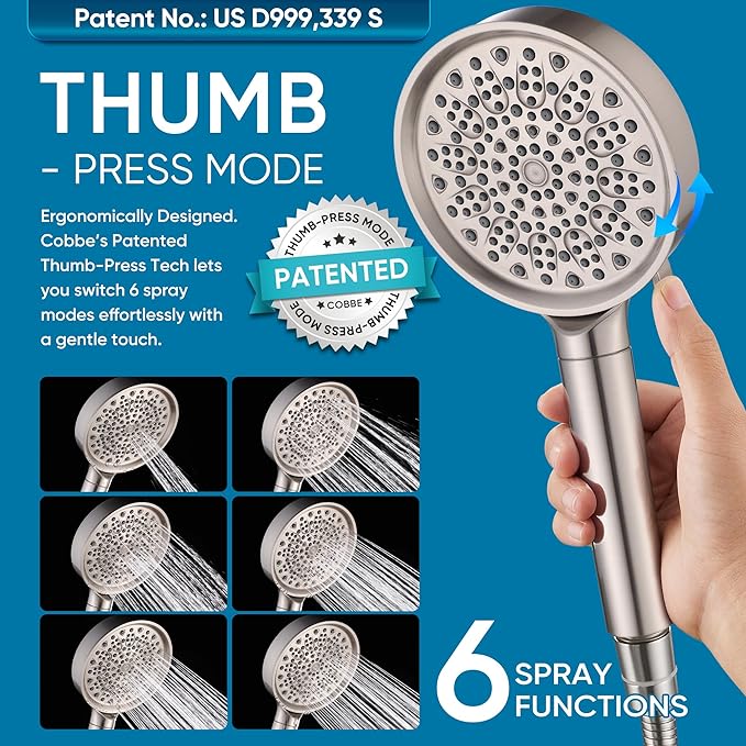 Cobbe Filtered Shower Head with Handheld, High Pressure 6 Spray Mode Showerhead with Filters, Water Softener Filters Beads for Hard Water - Remove Chlorine - Brushed Nickel