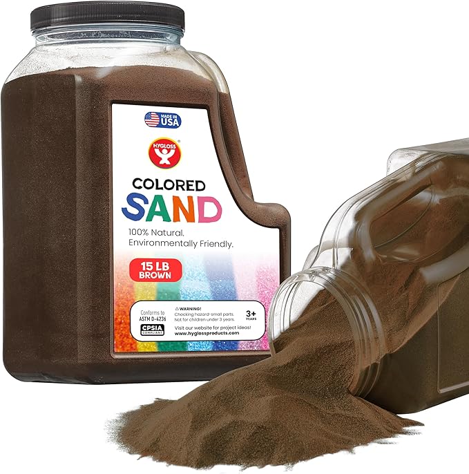 Hygloss Colored Sand for Crafts - 15 lb Bottle, Brown - Vibrant Colorful Fine Sensory Play Sand Art Kits for Kids - Classroom Activities for Children 3 4 5 6 7 8 9 10 11 12 - Safe for Ages 3+