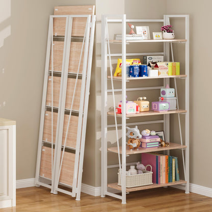 BHG Vintage Multifunctional Folding Bookshelf, No-Assembly Plant Stand Storage Rack Shelves for Home Office (White, 5-Tier)