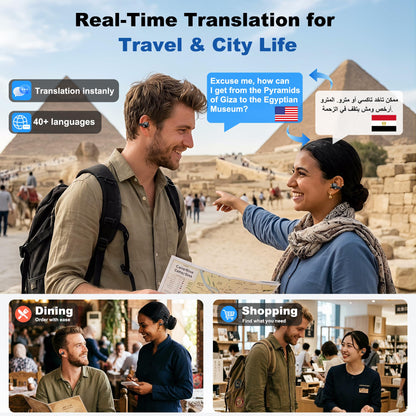 DOSUKE AI Translation Earbuds, 6 Modes Real-Time Bidirectional 40+ Languages, 6H Battery 24H Playtime, Audifonos Traductores Inglés Español, AI Meeting Assistant, Bluetooth 6.0 Open-Ear