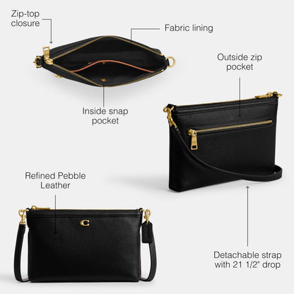 Coach Women's Legacy Zip Top Crossbody Bag, Black, One Size
