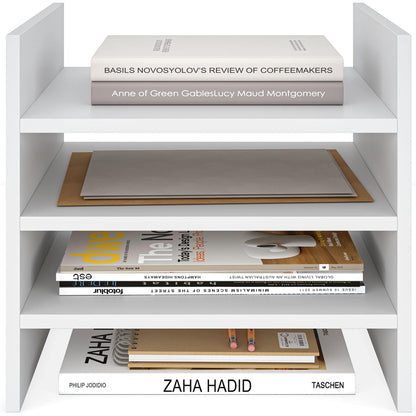 Ballucci 4-Tier Paper Sorter and File Organizer for Desk, Wood Mail Sorter, Fits into IKEA Kallax and ClosetMaid Cube Storage Shelves, Paper Tray, Mail Holder Stand for Classroom, Office, White