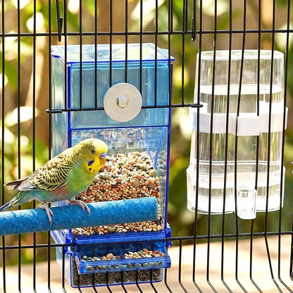 Novabright 7 Pcs No Mess Bird Feeder Water Dispenser Set Include Automatic Parakeet Feeder and Drinker with Bird Paw Grinding Stick Cage Accessories for Small Medium Cockatiel Lovebird(Classic,Blue)