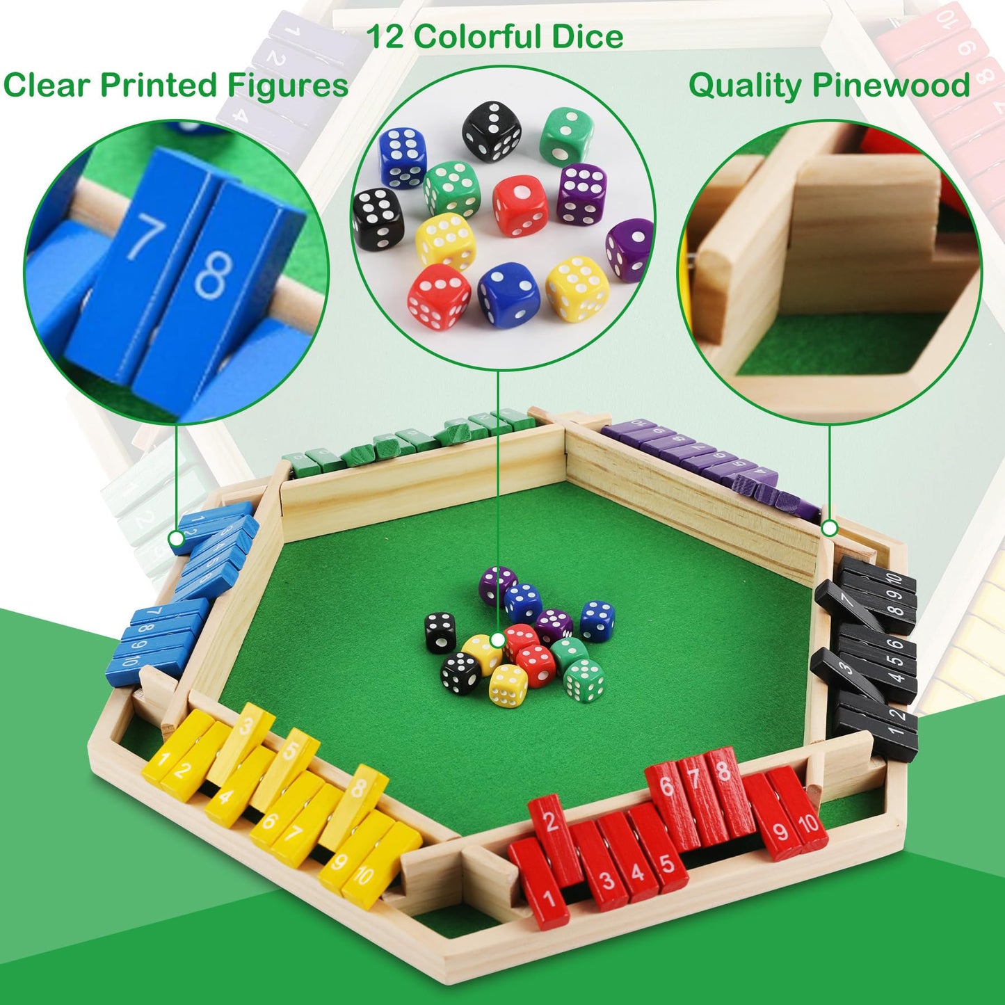 ITOMTE Shut The Box Game Wooden, 1-6 Players Dice Board Game for Adults and Kids, 10 Numbers Math Games - Educational and Entertaining, Classic Table Flip Blocks for Family Game Night