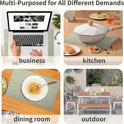 Maxpearl Faux Leather Placemats Set of 4, Waterproof - Wipe Clean - Heat Resistant - Anti Slip Dining Table Place Mats, Suitable for Indoor & Outdoor Use, 17’’×12’’, Sage Green