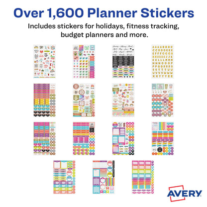 Avery Planner Stickers Variety Pack, 30 Sheets, 1,656 Productivity Stickers for Your Planner, Journal or Calendar (6785)