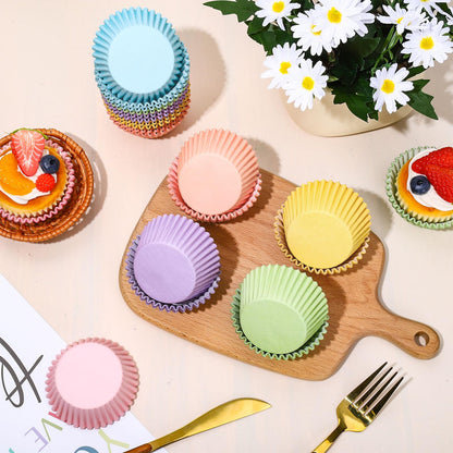 Whaline 300Pcs Colorful Cupcake Liners Pastel Color Cupcake Wrappers Baking Cup Light Pink Blue Purple Yellow Orange Green Muffin Liners for Spring Easter Baby Shower Gender Reveal Wedding Birthday