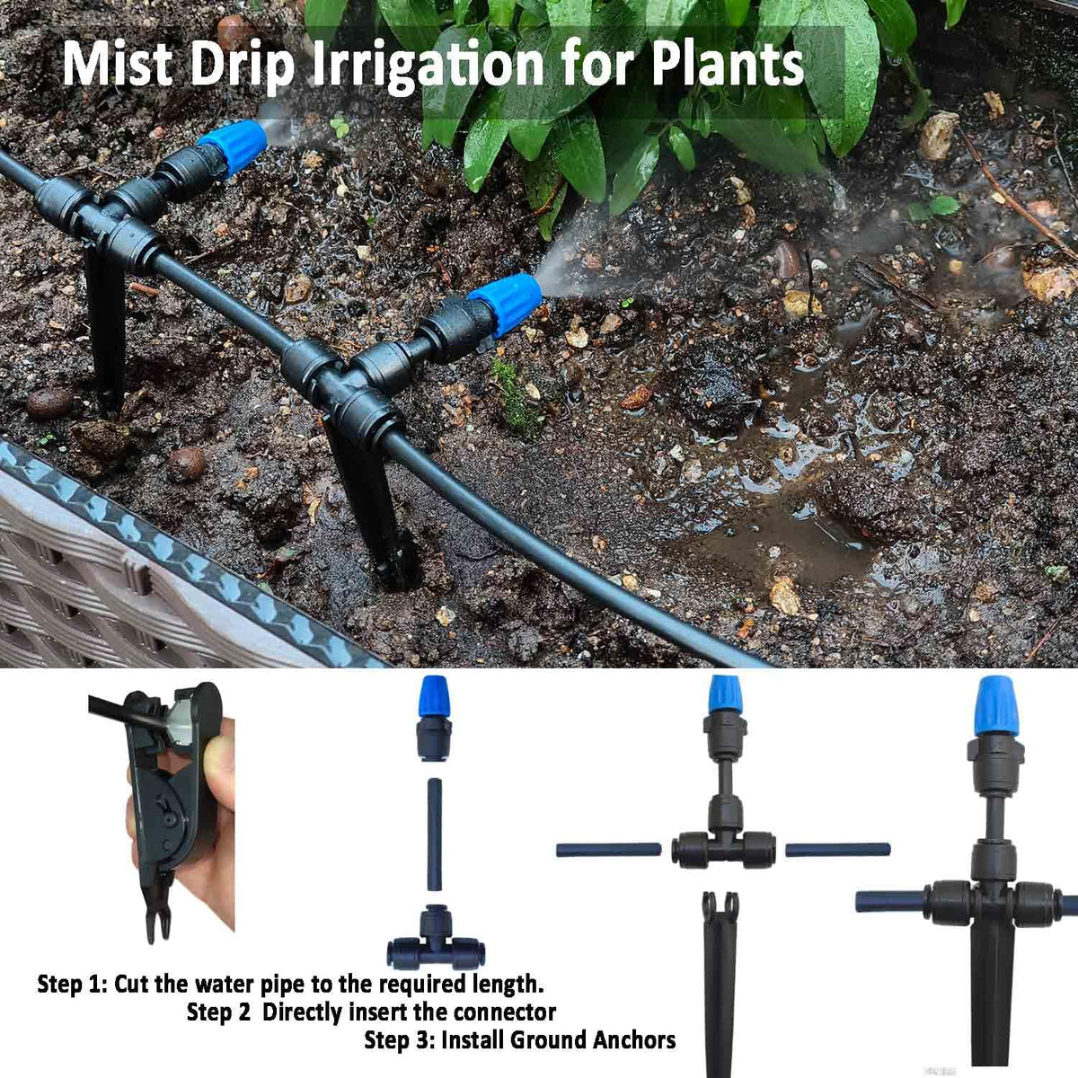Drip Irrigation System with Water Timer for Garden,Main ID 1/2inch 32Ft and 1/4inch 136Ft Water Hose, 2-Zone Watering System Sufficient Water Pressure, Irrigation Dripper Waterflow Evenly Easy DIY