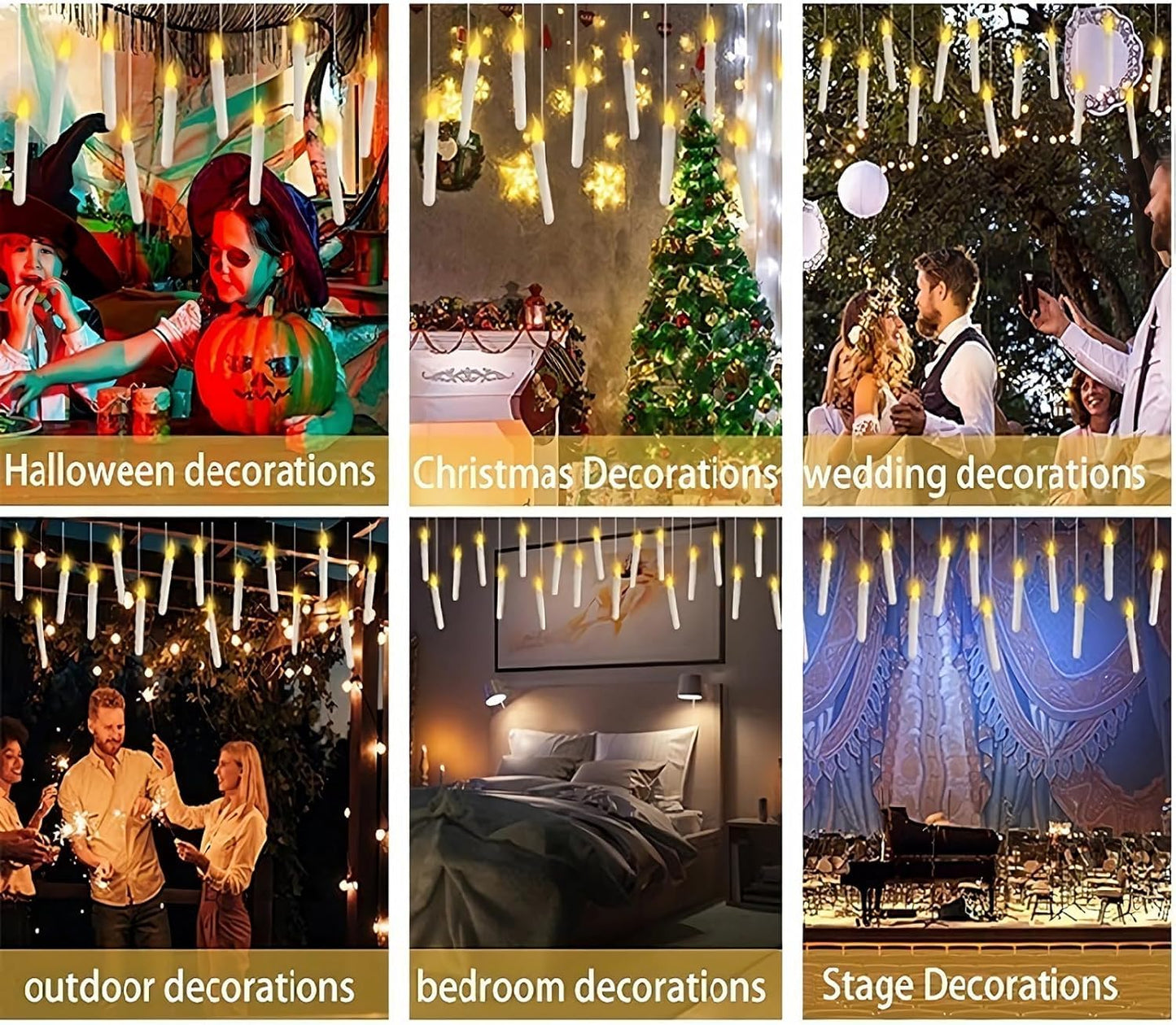 BaRiFanNova Floating Candles with Magic Wand Remote, 12 Pack LED Flameless Hanging Candles, Flickering Taper Lights Set for Theme Party Birthday Gift