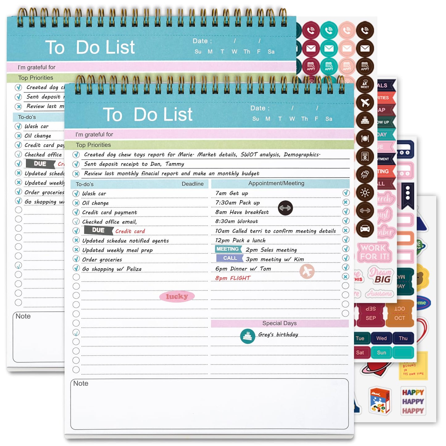 To Do List Notepad, Spiral Bound Undated Daily Planner, 52 Sheets 8.5" X 10.5" Tear Off Task Planning Pad with Checklist, For Work Office Home, 2Pack