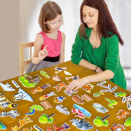 PENGFULL Felt Flannel Board Story Pieces for Toddlers Preschool，Kids Interactive Storytelling Teaching Play Kits for Flannel Board or Felt Board，with Words Felt Pieces（Zoo
