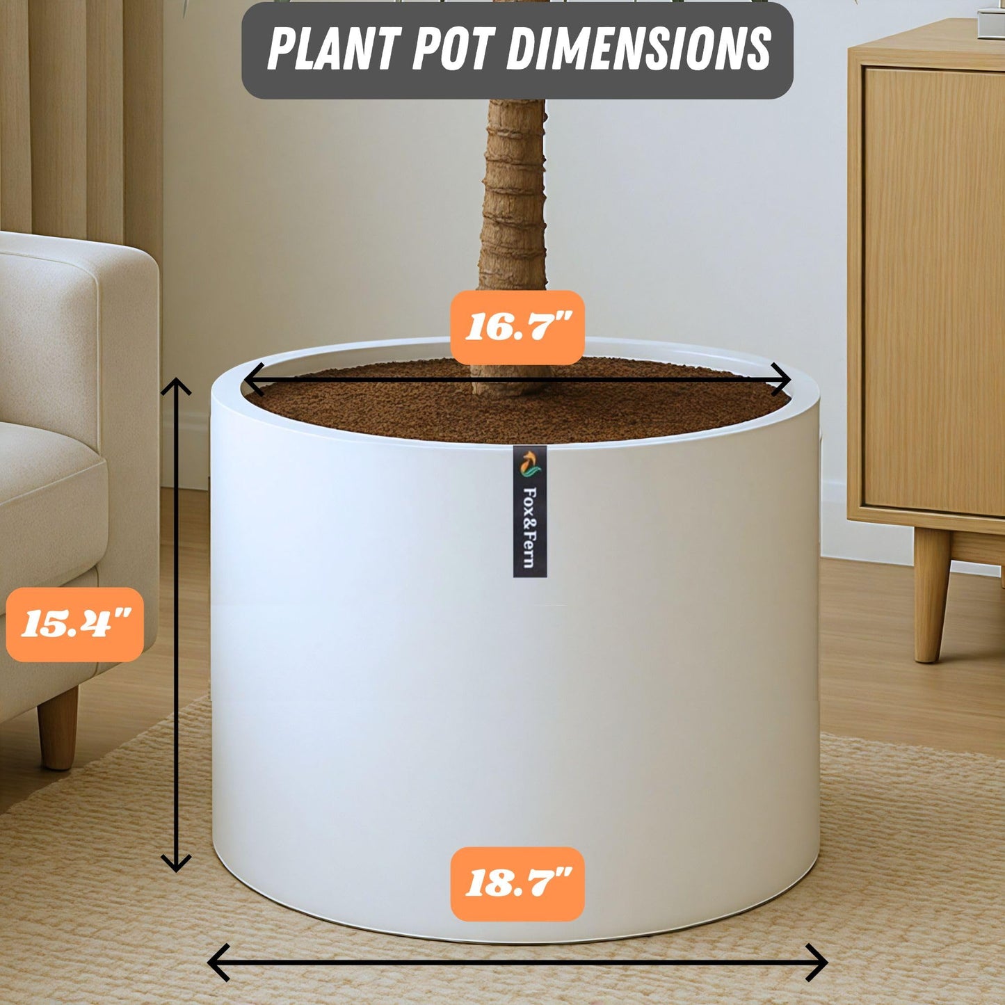 Fox & Fern Plant Pot, Large Plant Pots for Indoor & Outdoor, UV & Frost Resistant Plant Vase with Drainage Plug, Fiberstone, Large Indoor Pots for Plants & Flowers, House Indoor Plant Pot, Single Pot
