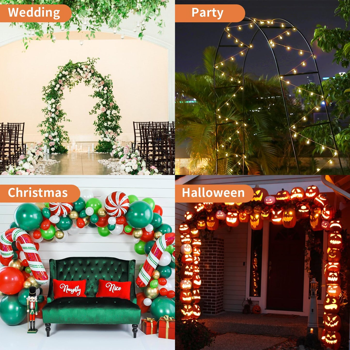 Mr.Ton Garden Arch Trellis for Climbing Plants Outdoor, Metal 7.8ft Arch Archway, Raised Garden Bed Arches, Wedding Arch, Green