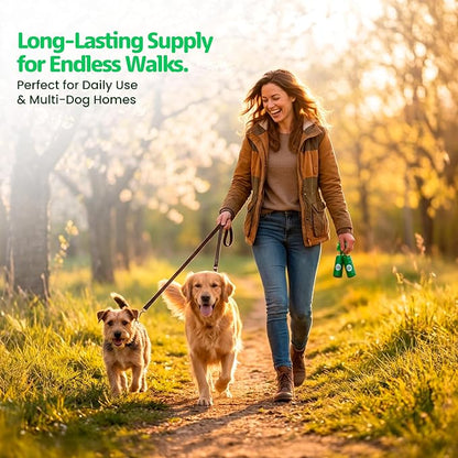 Dog Poop Bags, Light Baby Powder Scent, 60 Count (4 Rolls), Certified Compostable Cornstarch Blend - ASTM D6400 & EN 13432, Extra Thick, Leak-Proof, 9x13 Inch for Dogs & Cats