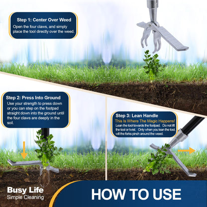 Yocada Weed Puller Tool Stand Up Weed Remover Tool with 4 Claw Steel Head Weeder Tool Long Handle Garden Hand Weeding Tool Easily Remove Weeds Roots Without Bending Pulling Kneeling 62.59"
