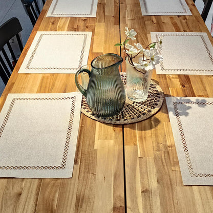 Placemats Set of 6 for Dining Table with Hollow Edge Design- Table Mats 12x 18 Inch, Cloth Place mats Machine Washable (Beige 6pcs)