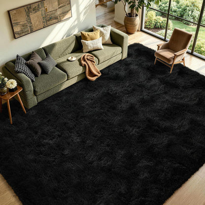 FinRèc 8x10 Feet Area Rugs for Living Room Bedroom, Fluffy Shaggy Large Rug, Non-Slip Soft Black Fuzzy Rugs for Nursery Kids Room Dorm Room Home Decor, Indoor Plush Floor Carpet
