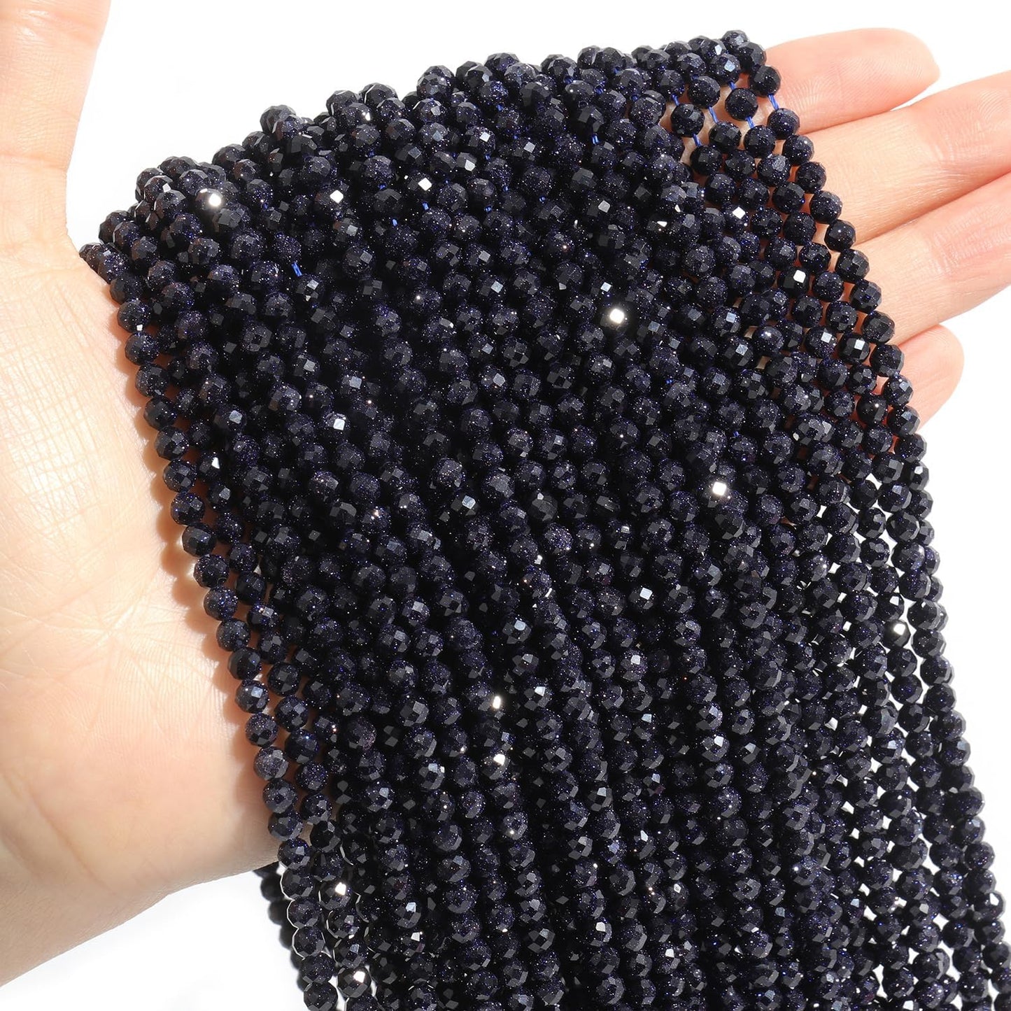 Song Xi 180pcs 2mm Natural Blue Sandstone Gemstone Beads Faceted Round Loose Stone Beads for Jewelry Making (1 Strand)