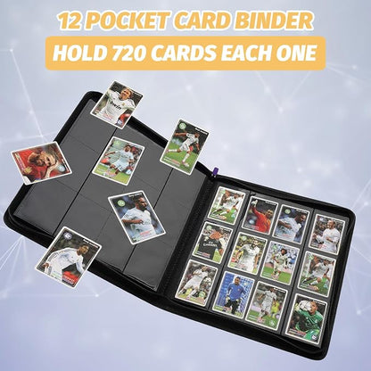 12 Pocket Ringless Side Loading Trading Card Binder, 720 Cards PU Fixed Page Zipper Card Album for TCG Sports Game Cards, Not Fit Top Loaders(Purple)