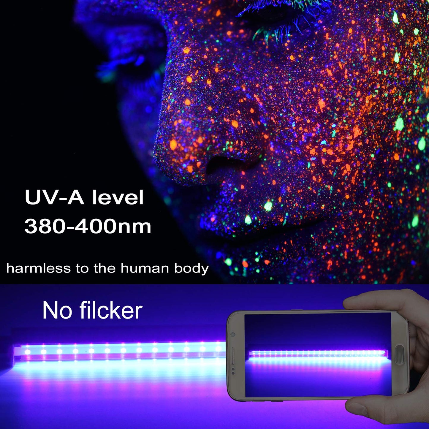 Led Black Light Bar, 10W 1ft USB UV Blacklight Tube, Glow in The Dark Party Supplies for Halloween Decorations, Room, Body Paint, Poster, Urine Detection, 2 Pack