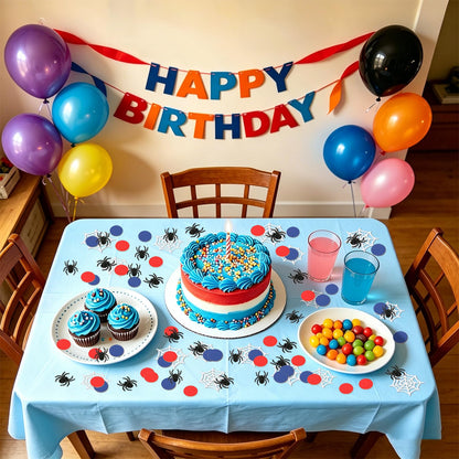 200 Pcs Spider Web Table Confetti Red Blue Round Paper Scatter Hero Themed Table Decorations for Birthday Party Halloween Spooky Baby Shower DIY Crafting Supplies