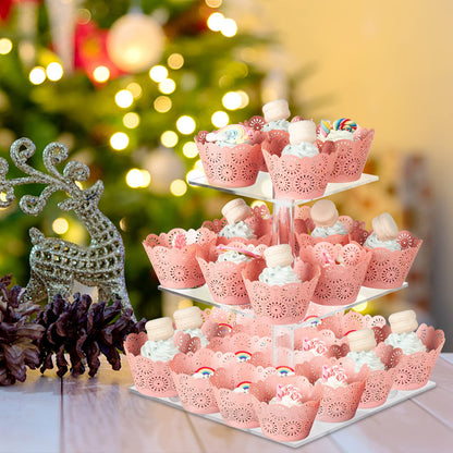 Boxalls Cupcake Stand, 3 Tier Square Acrylic Cupcake Display Stand Holder, Clear Dessert Pastry Tower for Wedding, Birthday, Theme Party, Baby Shower