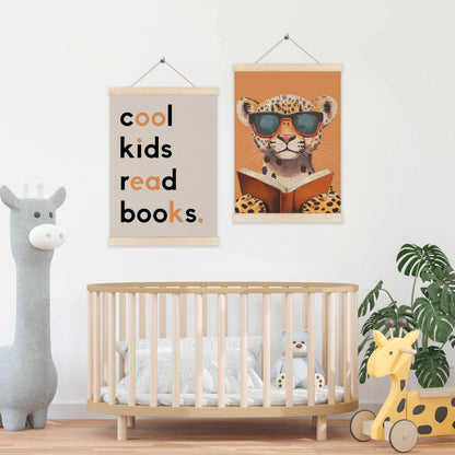 Koesus Trendy Leopard Read Book Wall Art Poster Hanger Frame 12x16 Inch Set of 2, Cool Kids Read Books Canvas Pictures Prints Framed Wall Decor for Library Reading Nook Corner Kids Room Classroom