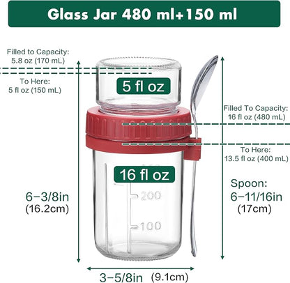 Danmu 4 Pack Overnight Oats Containers with Lids 21 oz (16+5),Dual-Layer Yogurt Parfait Cups with Lids,Meal Prep Containers Glass for Snack,Overnight Oats,Yogurt,Parfait,Salad Dishwasher Safe