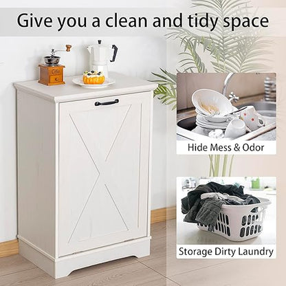 13 Gallons Tilt Out Trash Can Cabinet, Wooden Trash Can Cabinet Tilt Out Pet Proof Hidden Garbage Cabinet for Kitchen, Antique White